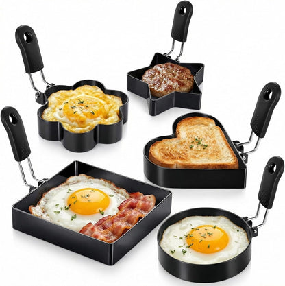 5 Pcs Egg Rings for Frying Eggs Nonstick Pancake Shapers, Assorted