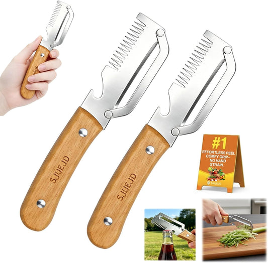 Multifunctional Vegetable Peeler 3 in 1 for Made of Stainless Steel Kitchen Tool Wooden Smooth Handle and Bottle Opener Potato Cucumber Orange Pumpkin Fruit (1PC)