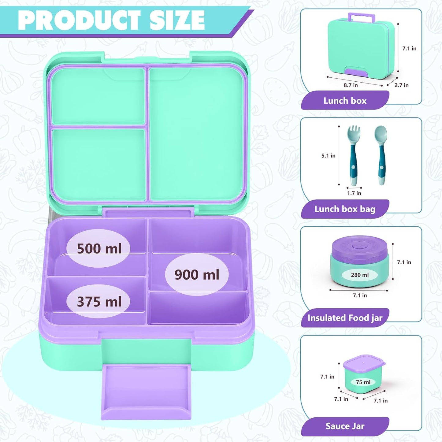 Bento Box Set with 9.5oz Soup Thermo Kids Leak-proof Lunch Box Container with 4 Compartment Stainless Steel Insulated Hot Food Jar with Bag for School Travel - Pink