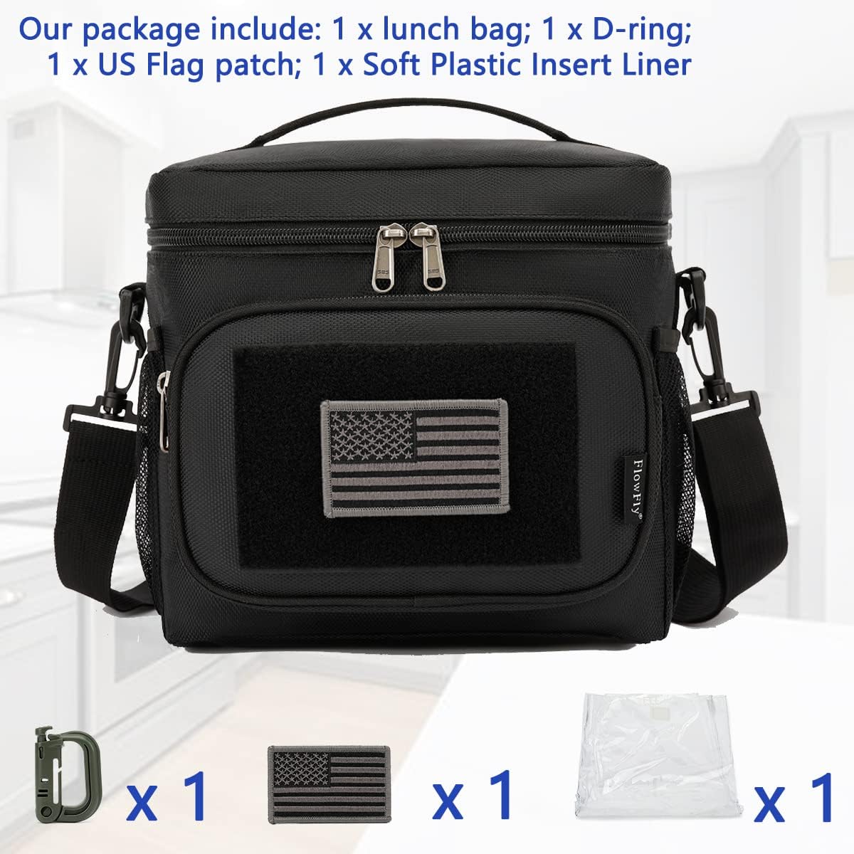FlowFly Lunch Bag, Insulated Cooler, Thermal Lunch Box Tote with MOLLE/PALS Webbing, Adjustable Padded Shoulder Strap, for Tactical Men Women Adults and Boys Girls Kids (Cyan, Medium)