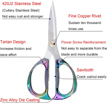 7.5in Stainless Steel Kitchen Scissors, Heavy Duty Shears for Chicken, Meat, Food, Vegetables, BBQ (Silver)