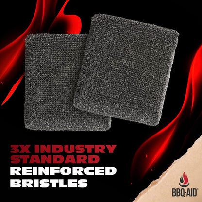 BBQ-AID Bristle Free Grill Brush and Scraper for Barbecue - Extended Large Wooden Handle with Replaceable Head - No Scratch BBQ Cleaning Accessories for Outdoor Grills