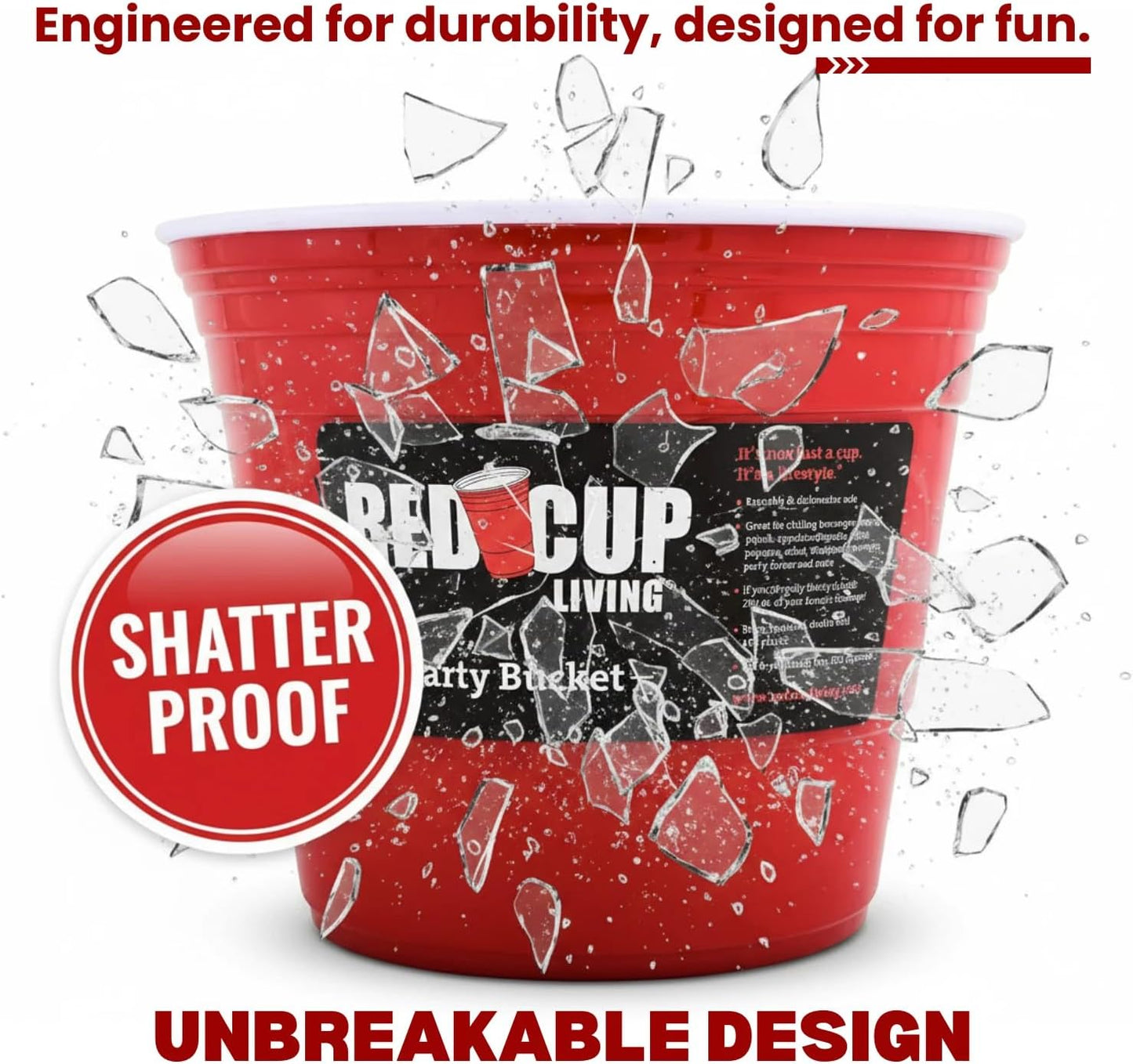 Red Cup Living Large Party Ice Bucket, 201 oz Insulated Drink Cooler for Parties, Bar & Kitchen, Durable Plastic Beer, Wine & Champagne Beverage Tub for Holiday