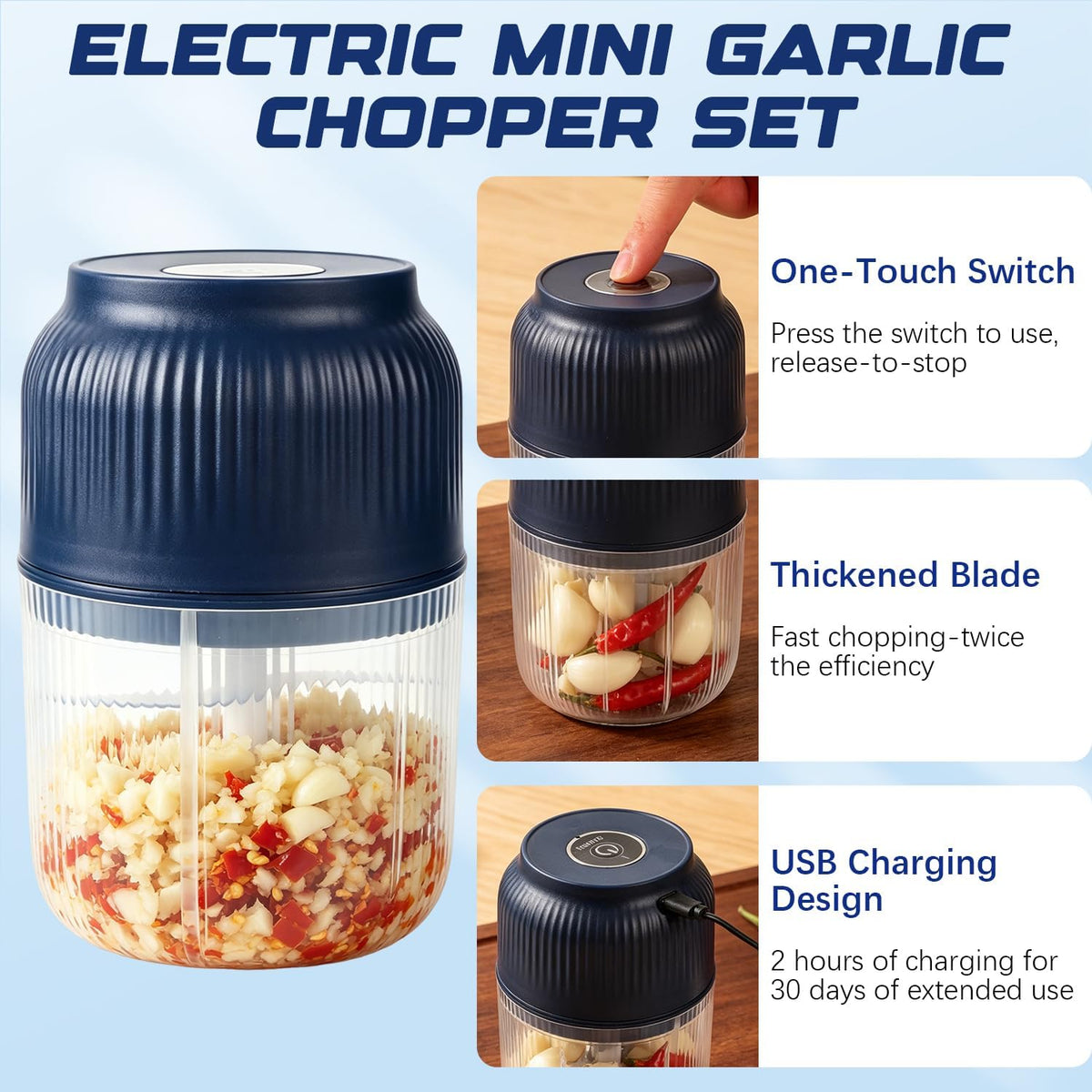 Electric Garlic Chopper 350ml, Cordless & Powerful 6 Stainless Steel Blades