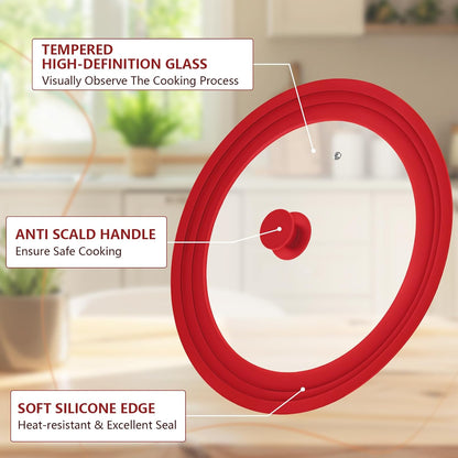 Extra Large 13-14-15 in Universal Lid for Oversized Pots, Pans and Skillets, Pot Lid Tempered Glass Lid with Heat-Resistant Silicone Edge, Cookware Lids, Replacement Frying Pan Cover