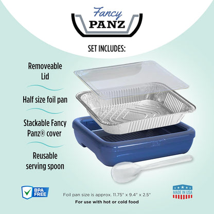 Fancy Panz Red Classic Aluminum Foil Pan Carrier with Secure Latch Lid - Reusable Casserole Carrier for Half Size Pans - Food Transport Holder for Potlucks, Parties, Tailgates & Entertaining