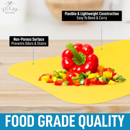 Zulay Kitchen Non-Slip Flexible Cutting Board Set - Dishwasher Friendly Cutting Mats For Cooking - Thick & Durable Flexible Cutting Mats - Non-Porous Cutting Board Mat Set of 3