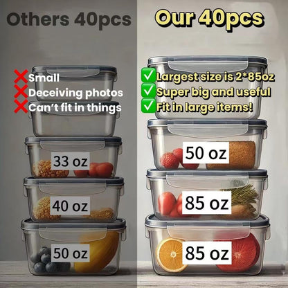 AISOON 40 Pcs 85oz Food Storage Containers with Lids, Airtight BPA-Free Leakproof Reusable Kitchen Containers, Freezer Safe Meal Prep & Pantry Organizer Set, Microwave & Dishwasher Safe