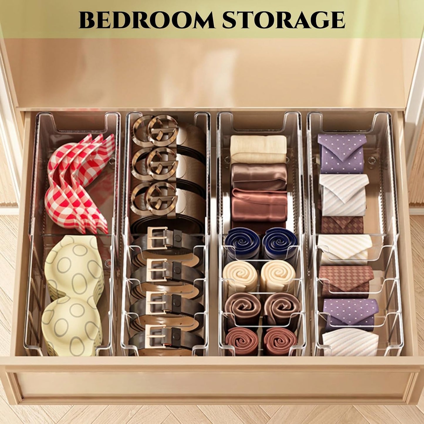 Foldable Storage Bins, Clear Expandable Boxes for Organizing, Adjustable from 9.65-16.93" Drawer Organizers Separators Dividers for Bedroom Kitchen Utensils Tools Closet