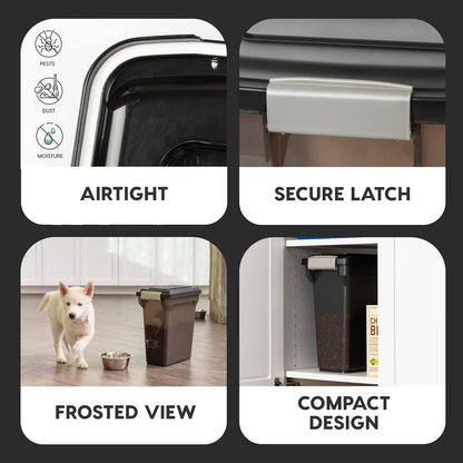 IRIS USA Dog Food Storage Container, Airtight Lid, 2-Cup Scoop, Up to 13 Pounds Pet Food Storage, Versatile Pet Food Bin, Treats, BPA Free, Dark Gray