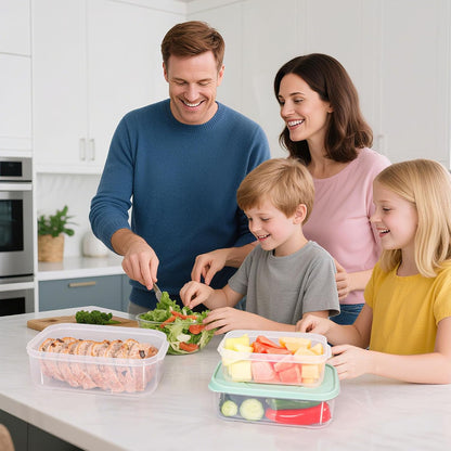 4 PCS Food Storage Containers with Lids - 100% Leak-Proof Plastic Meal-Prep Containers for Kitchen Storage and Dining out, BPA-Free, Dishwasher & Microwave Safe (Rectangle)