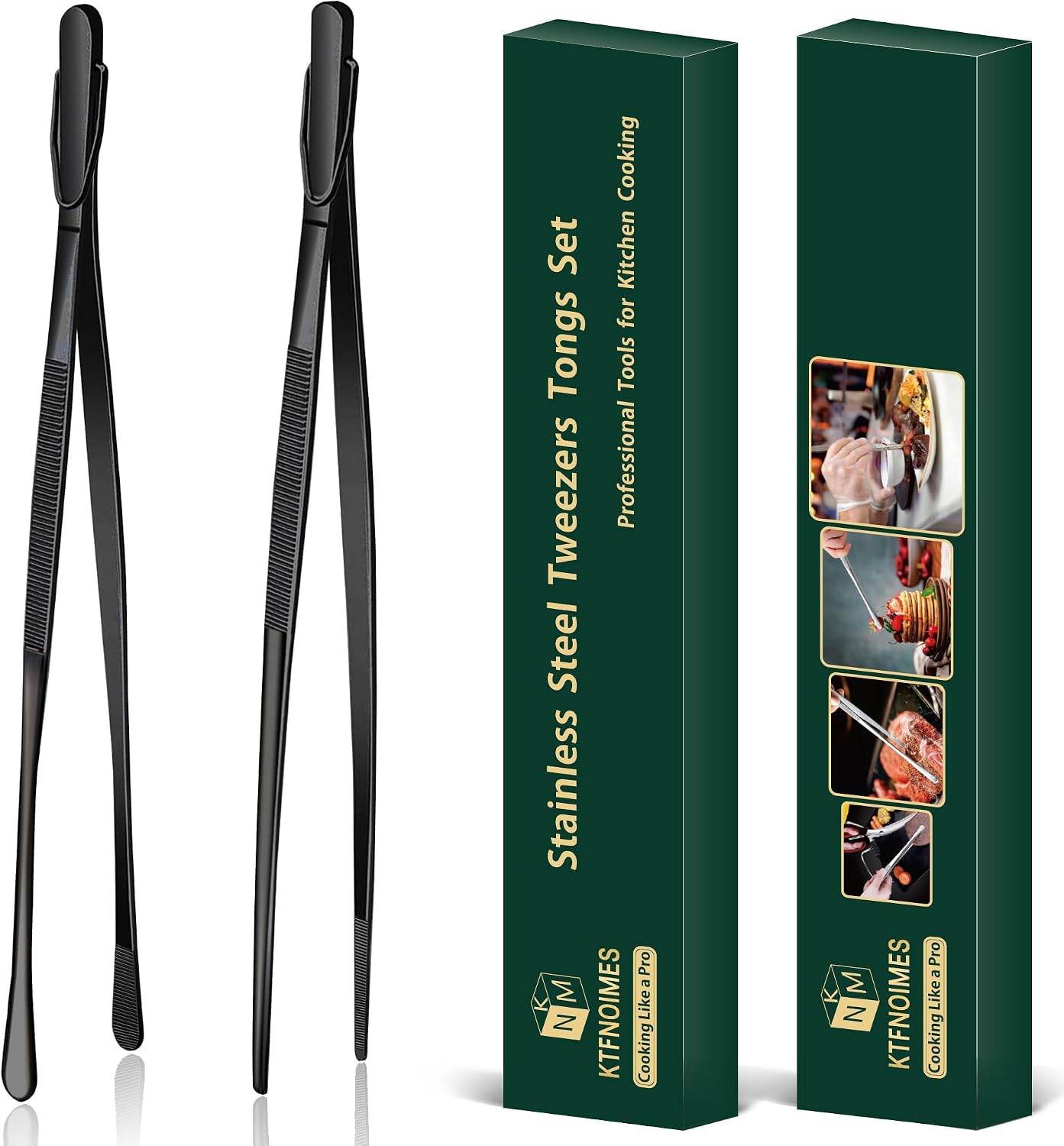 2 Pcs 12-Inch Cooking Tweezers Fine Tweezer Tongs, Extra-Long Stainless Steel Kitchen Tweezers, for Grilling, Serving, and Food Preparation,Silver