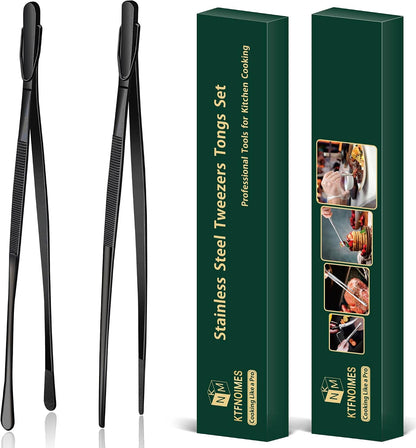 2 Pcs 12-Inch Cooking Tweezers Fine Tweezer Tongs, Extra-Long Stainless Steel Kitchen Tweezers, for Grilling, Serving, and Food Preparation,Silver