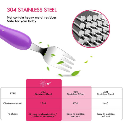 Lehoo Castle 6 Pieces Toddler Utensils, Kids Silverware for 2 3 4 Years Old, Stainless Steel Fork and Spoon Set with Plastic Handle, Safe Toddler Cutlery (Dinosaur)