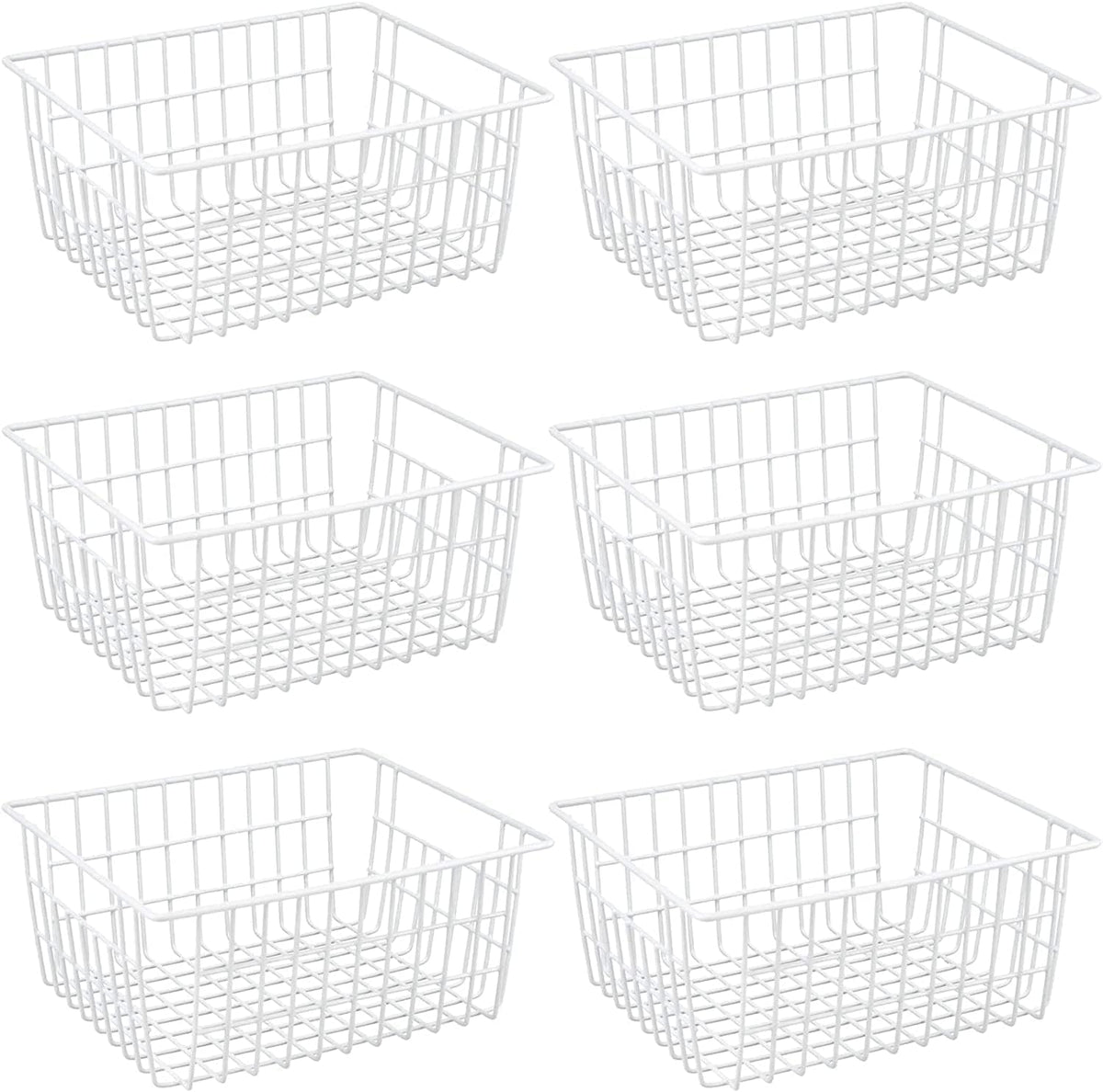 iPEGTOP Wire Storage Freezer Baskets, Set of 2 Large 15.4" Household Metal Organizer Storage Bins Basket for Kitchen Cabinets, Refrigerators, White