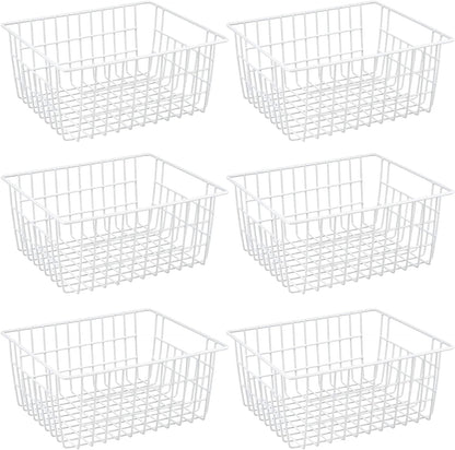 iPEGTOP Wire Storage Freezer Baskets, Set of 2 Large 15.4" Household Metal Organizer Storage Bins Basket for Kitchen Cabinets, Refrigerators, White
