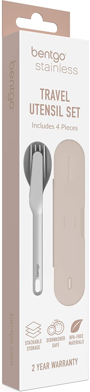 Bentgo Stainless Travel Utensil Set - Reusable 3-Piece Silverware Set with Carrying Case, High-Grade Premium Steel, BPA-Free Case, Eco-Friendly - Ideal for Travel, Camping, and Office Use (Gray)