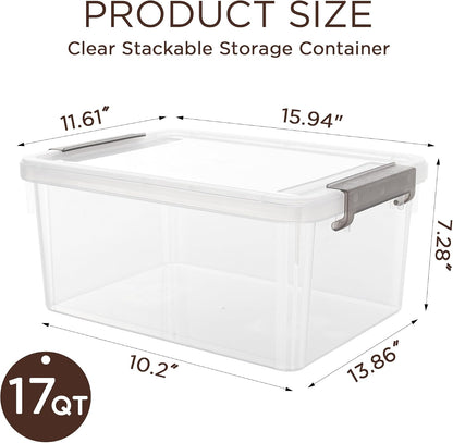 Citylife 6Packs 7.8Qt Plastic Storage Bins with Lids, Clear Organizer | Stackable totes Containers for Craft Supplies, Documents,Garage,Toys,Office and Classroom