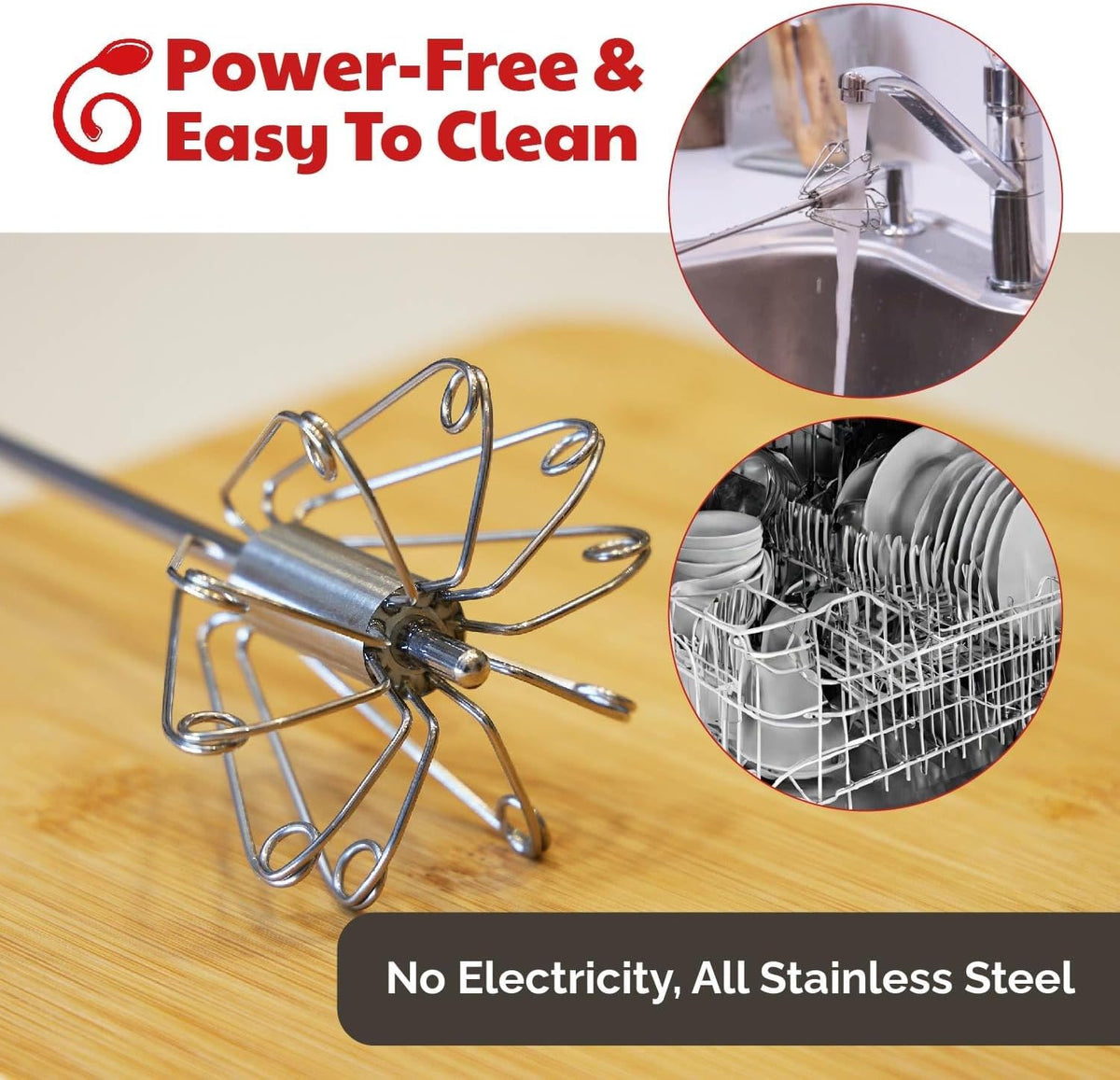 Stainless Steel Push-Down Rotary Egg Beater Hand Whisk 2 Pack 12 & 14 Inch
