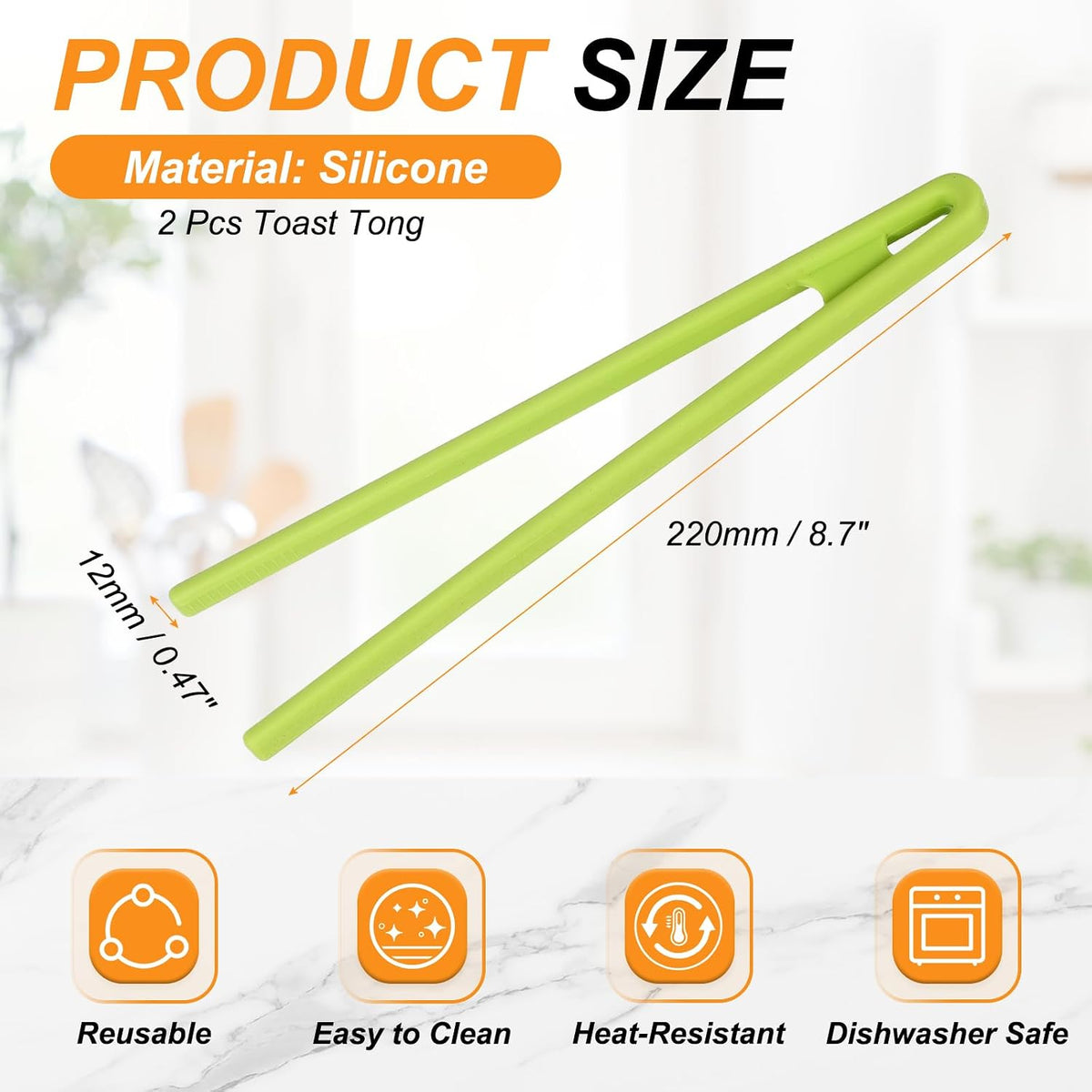 uxcell 8.7" Silicone Toast Tongs, 2Pcs Kitchen Tong Heat Resistant Kitchen Utensil for Cooking Toaster Salad Food BBQ Pan Bacon Fried Steak, Light Green