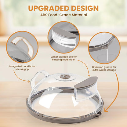 Microwave Splatter Cover with Water Steamer, Integrated Handle, 10 Inch