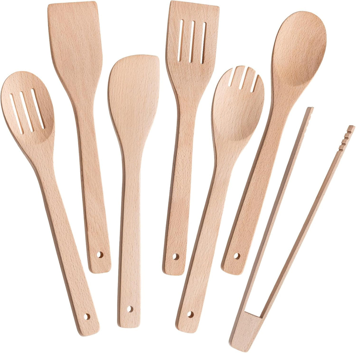 Eisinly 7-Piece Wooden Cooking Spoons, Natural Bamboo Utensil Set