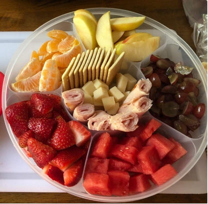 2 Pack - Candy and Nut Serving Container, Appetizer Tray with Lid, 6 Compartment Round Plastic Food Storage Lunch Organizer, Divided Christmas Keto Snack Plate, Dish Platter w/Cover, 10-Inch