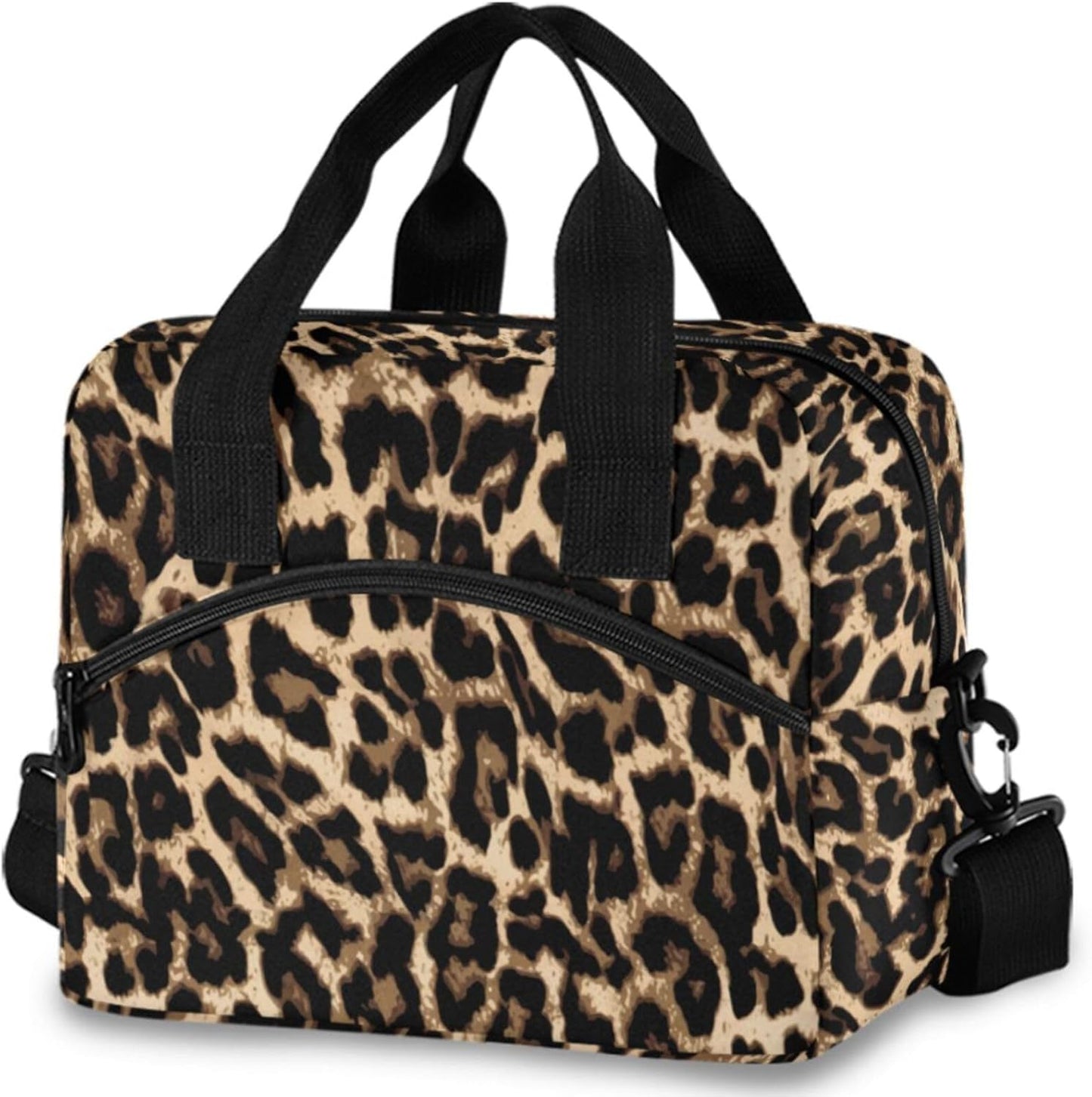 Colorful Leopard Insulated Lunch Bag Rainbow Animals Skin Print Reusable Cooler Lunch Tote Box with Shoulder Strap for Work Picnic School Beach