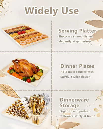 YOUBET 6 PCS Plastic Serving Trays - White Trays for Serving Food - Super Strong Disposable Platters, Heavy Duty Plastic Trays for BBQ, Picnic, Party, Wedding