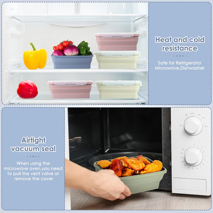 Mifoci 6 Pcs Silicone Containers for Food Collapsible Food Storage Containers with Airtight Lids Stacking Leftover Foods Storage Lunch Box for Freezer Microwave Dishwasher Safe(Morandi,18.6 oz)