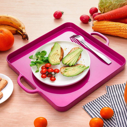 i BKGOO Foodservice Red Plastic Tray with Handle Set of 2 Large Melamine Cube Serving Platters for Parties, Table, Kitchen Size(12.5"x12.5"x1")