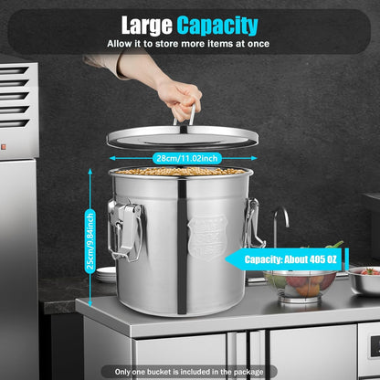 DYNAMI 12.7Gal 304 Stainless Steel Rice Storage Container,Extra Large Food Grade Canister,40-90Lbs Sealed Rice Bucket with Airtight Lid and Locking Buckle,for Rice, Flour, Grain (48L)