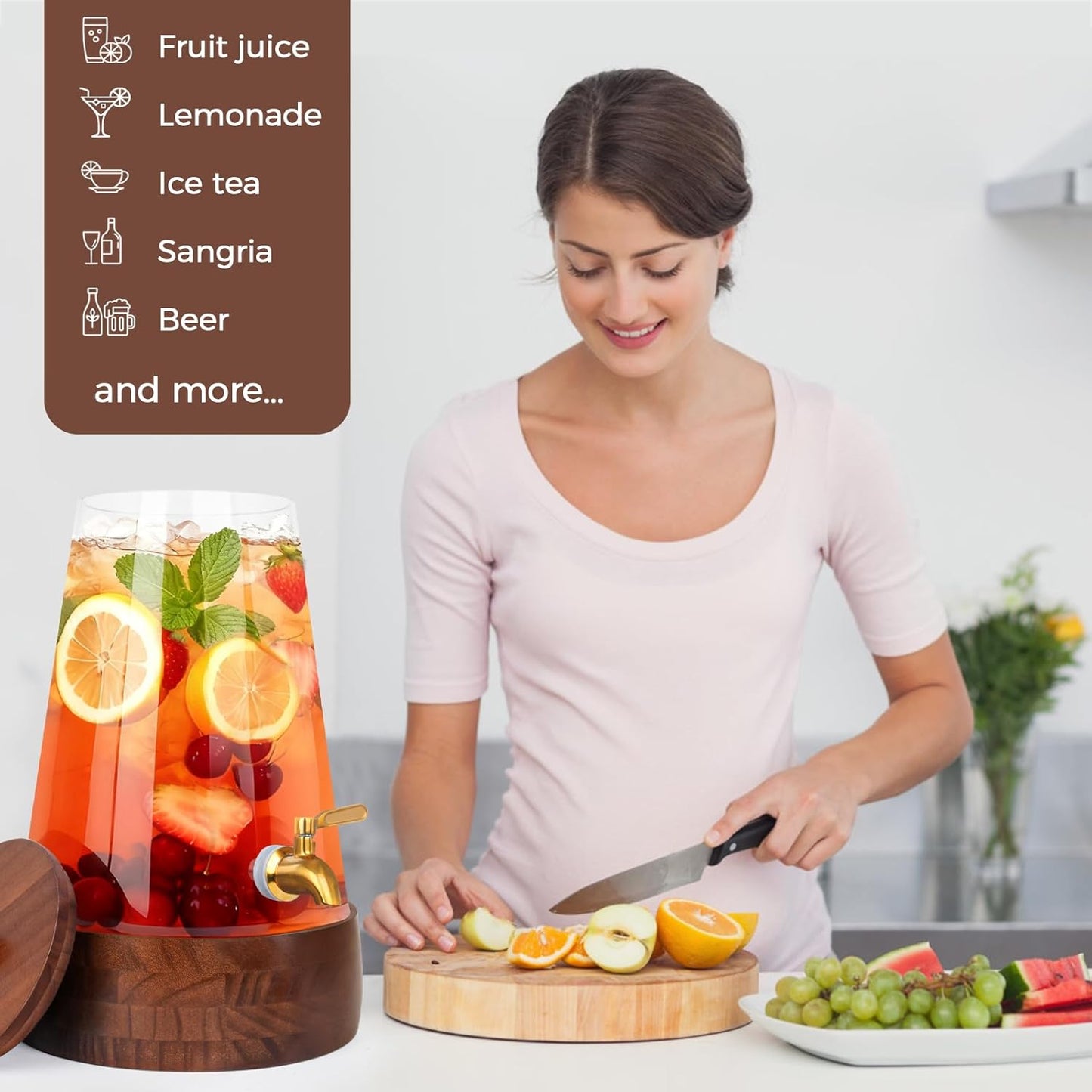 Glass Drink Dispenser for Parties, 1.72 Gallon Large Beverage Dispenser with Stand Juice Dispensers with Spigot Pitcher for Lemonade Iced Water Tea Sangria Punch