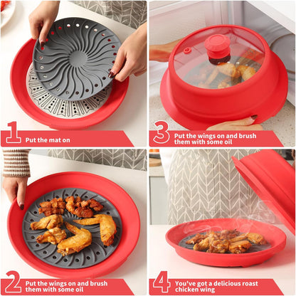 Collapsible Microwave Splatter Lid with Vented Tempered Glass Cover Wok Lid for Microwave Safe, Stockpot Steamer Pot Pan Round Bowl 6" 7" 8" 9" 10" 11" 12" Universal Multifunction Silicone Cover