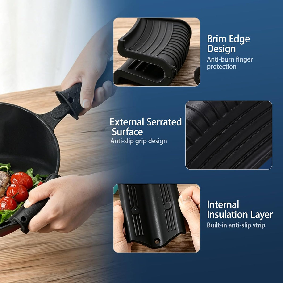 4 Pack Cast Iron Handle Cover, Heat Resistant Silicone Pot Handle Covers Sleeve, Non-Slip Pot Holders for Cast Iron Skillets, Metal Pans & Cookware (Black)