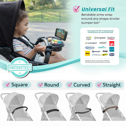Swanoo Universal Stroller Snack Tray | Compatible With Nuna Mockingbird Bugaboo Uppababy | Stroller Bumper Bar Tray Attachment with Cup Holder | Baby Toddler Disneyland Essentials Stroller Accessories