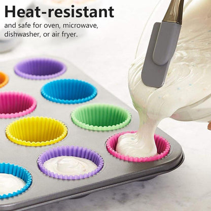 12-Pack Reusable Silicone Muffin Cups – Colorful Non-Stick Baking Liners for Cupcakes, Egg Bites & Air Fryers