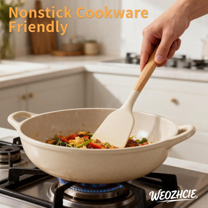 Silicone Cooking Utensil Set,12 PCS Cooking Cookware Kitchen Utensils Set for Cooking, Nonstick 446°F Heat-Resistant Cookware Kitchen Tools of Spoon,Brush,Whisk,Spatula,Turner Tongs (Khaki)