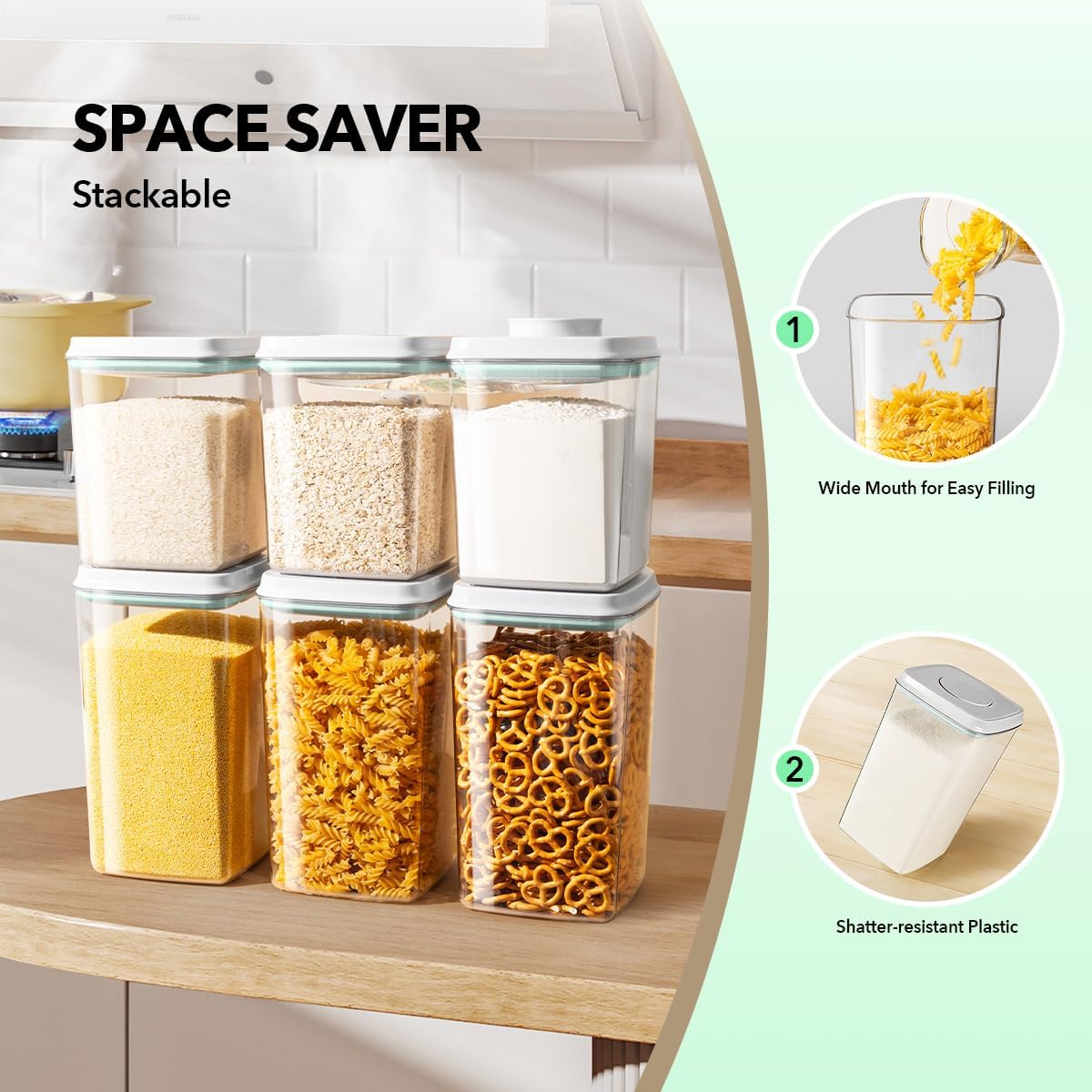 Ankou Airtight Container Set - (380ml 4 Pcs) Stackable One Button Openning Food Containers for Snacks Candy Salt Herbs Spices BPA-Free Tranparent (0.32 QT * 4)