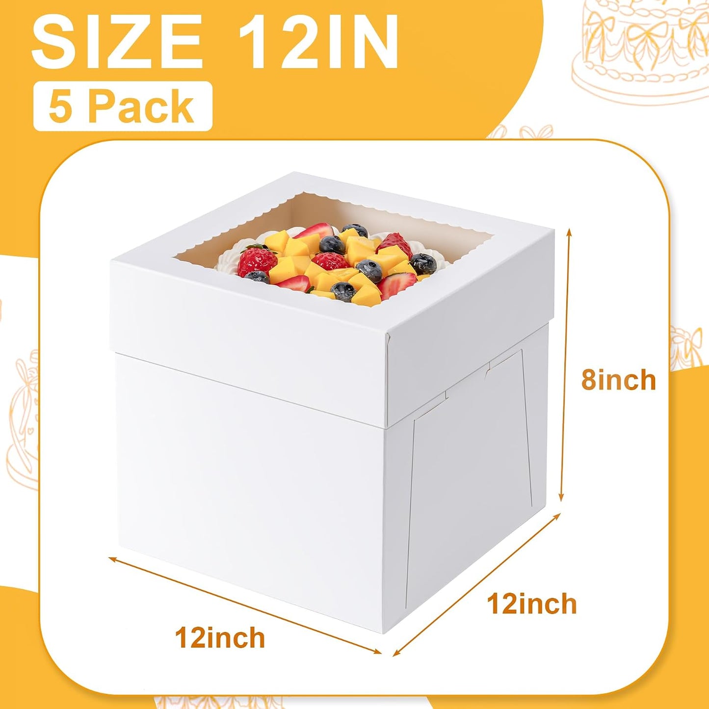 3 Pack Cake Boxes 10 Inch, 10x10x8 Inches Tall Cake Large Box, Disposable Cakes Transport Containers with Lids, Bakery Boxes with Large Window, for Cookies Pies Cupcakes Pastry-Wedding,Birthday, Party