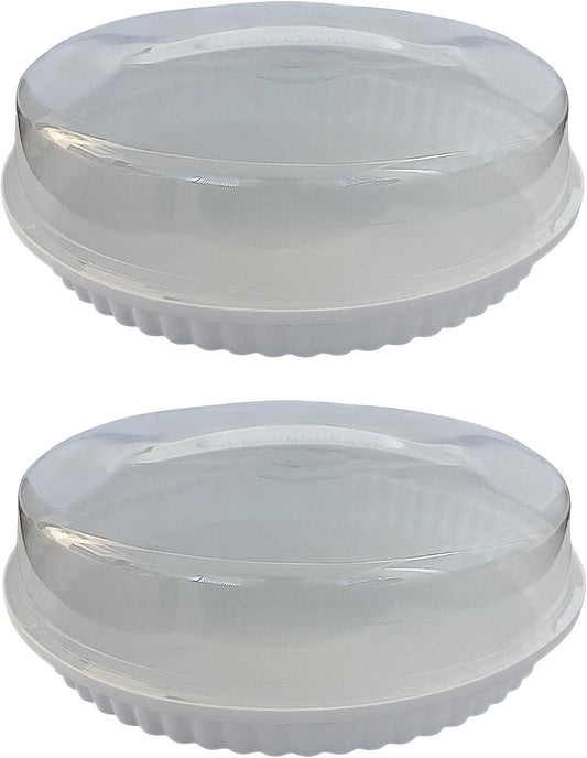2 Plastic Pie Carriers with Lids – Fits 10 Inch Pie, Clear Dome with White Fluted Base, Lightweight Freezer Safe Slide Lock Lid with Handle for Storage & Transport