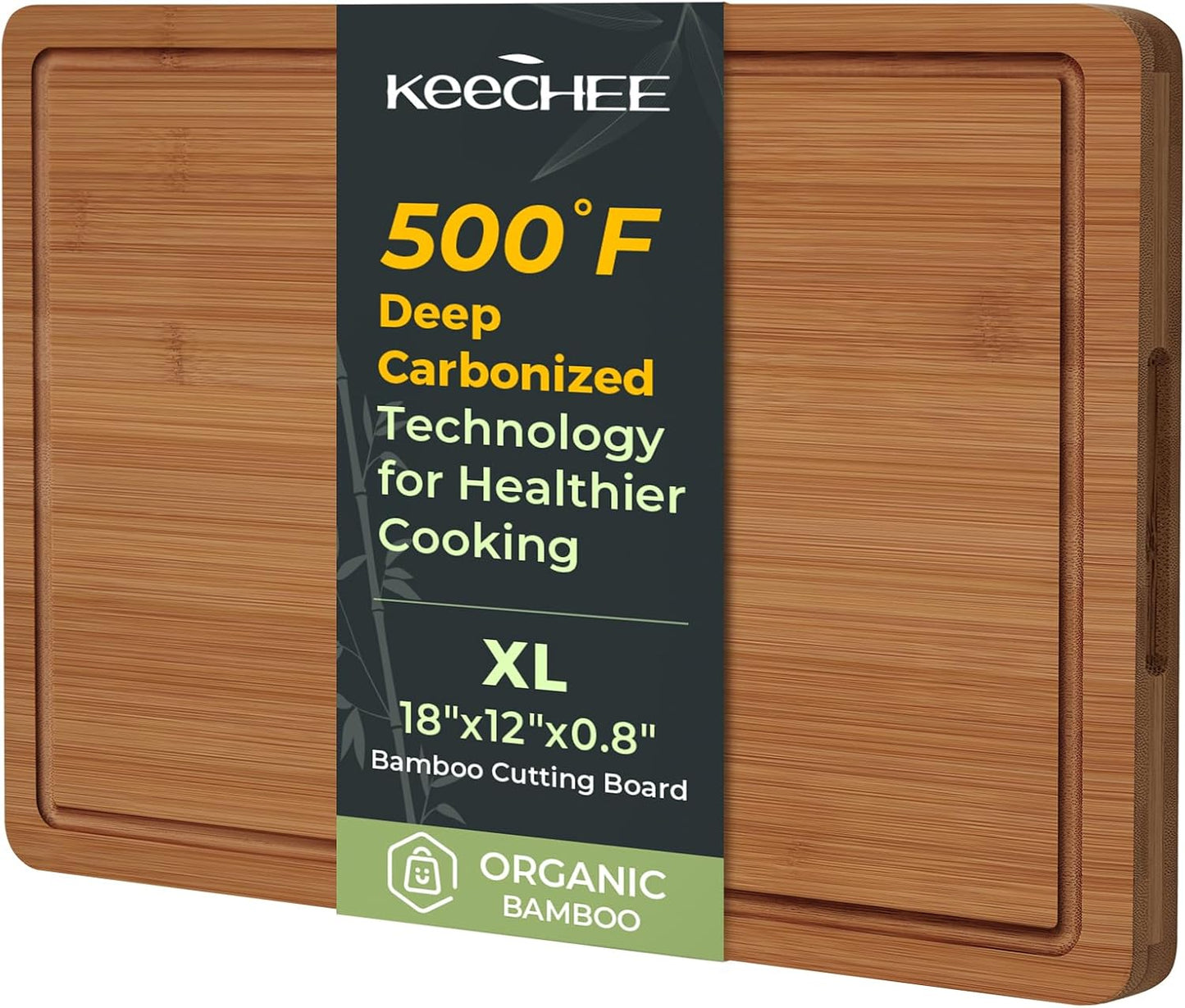Keechee Wood Cutting Board for Kitchen - Reversible Bamboo Cutting Boards Gift Set of 3 with Juice Groove, Wooden Chopping Board for Meat, Fruit, Vegetables & Cheese (Pre Oiled, Natural)