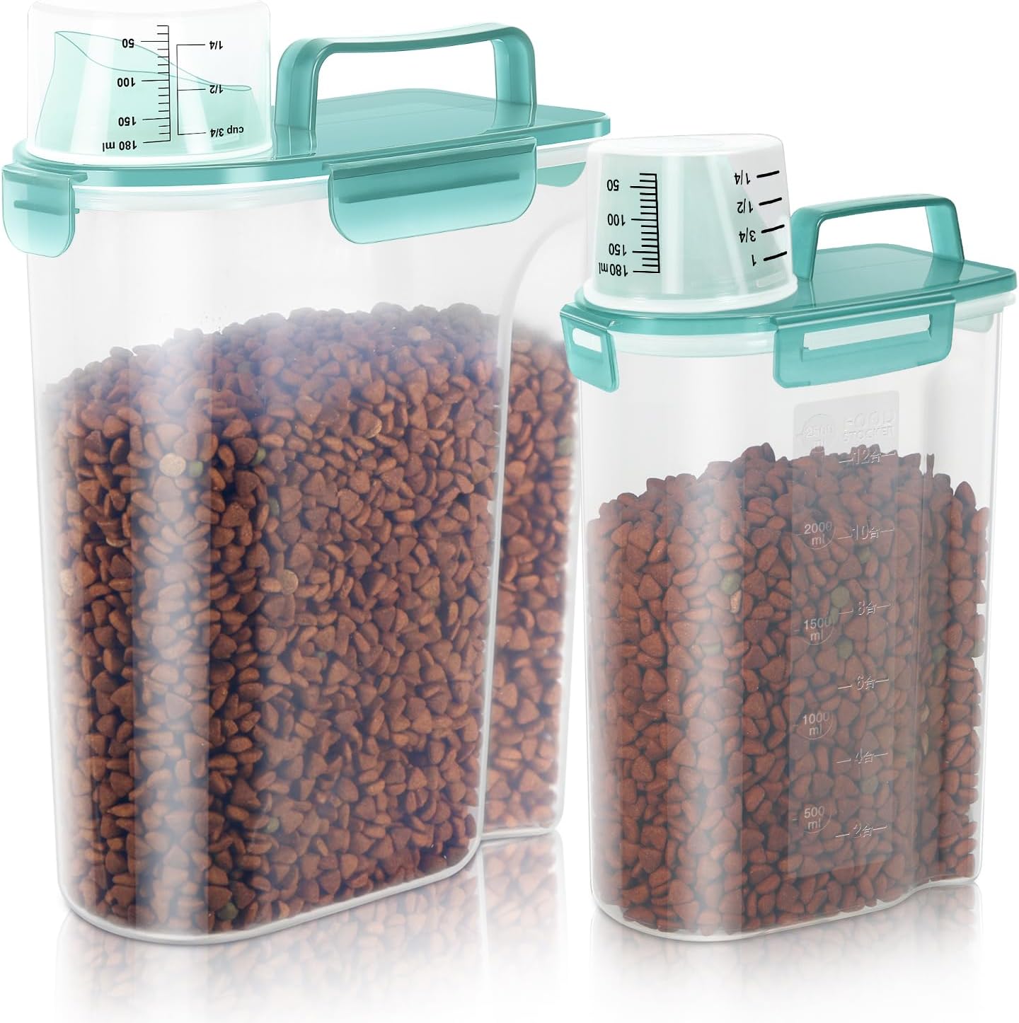 LEAWALK 5-7Lbs Dog Cat Food Storage Container with Upgraded Large Nozzle BPA-free, 4 Snap Seals Plastic Pet Food Storage Containers with Handles are Easy to Clean and Carry
