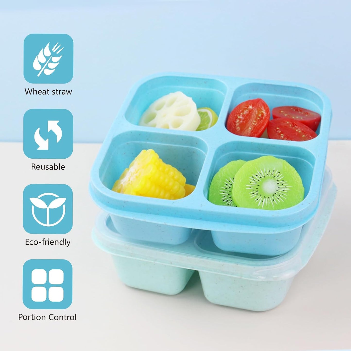Finorder 6 Pack 4-Compartment Snack Containers, Reusable Food Containers for Kids School, Adults Office, Picnic Trip, Lunch Bento Box Meal Prep Containers (Bright Color Set)
