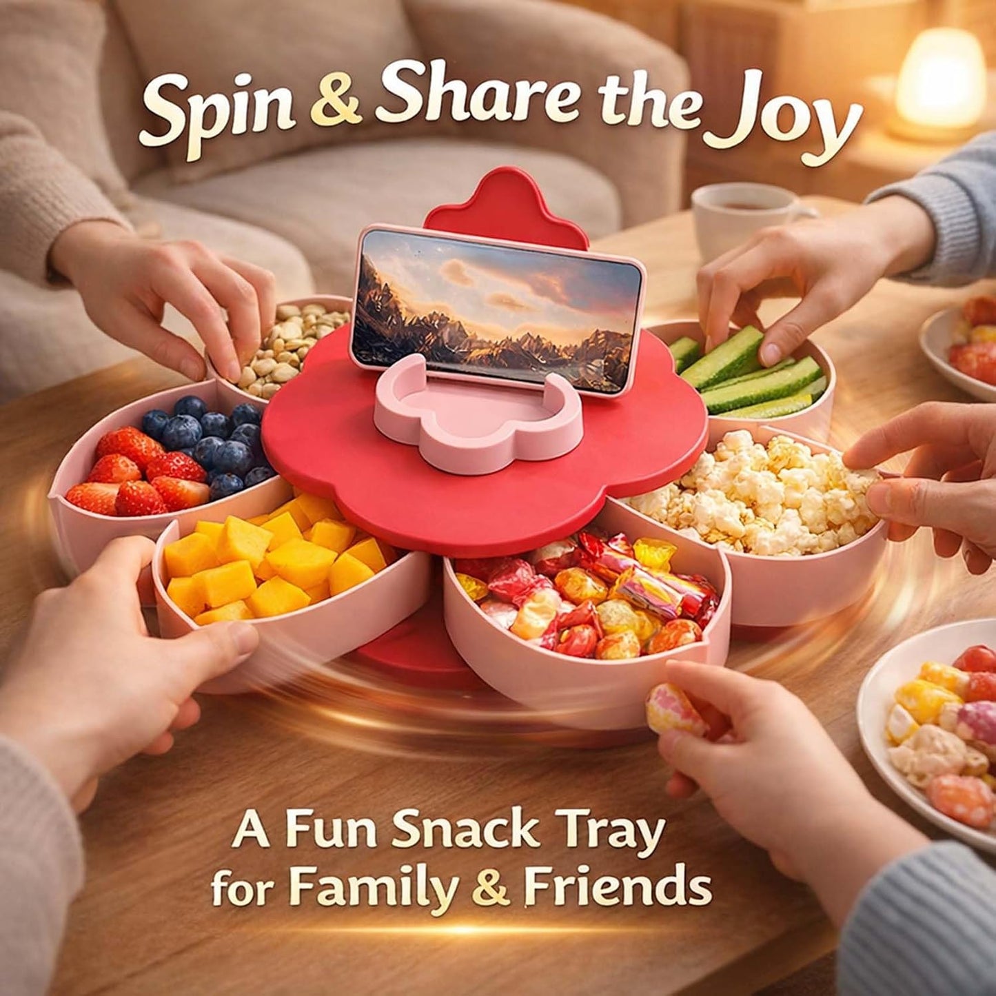 2026 Upgraded Divided Serving Tray that Spins - Perfect for Snacks, Dips & Party Appetizers,Multi-Compartment Food Organizer Design with Lid,Spin-to-Open,Home Essentials (Double Layer)