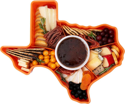 KOLORAE Texas Serving Tray - 6 Compartment Texas Snack Tray w/Dressing Cup. Great for Entertaining. Veggie Tray. Fruit Tray. Snack Tray. Entertaining Platter. Party Serving Platter, Large, White