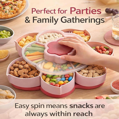 Divided Spin and Snack Tray, Rotating Serving Tray with Lid - Spinning Divided Tray for Snacks, Dips, Veggies, Fruit, Lazy Susan Organizer for Kitchen Party Picnic Travel (2, Blue)