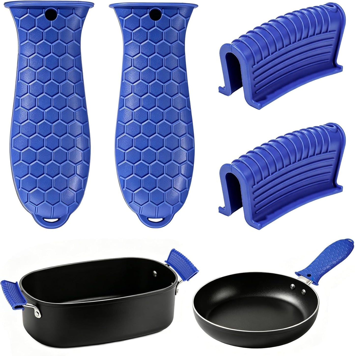 TXIN Set of 4 Silicone Hot Handle Cover Heat Resistant Pot Grip Holder Non-Slip Pot Handle Pan Sleeve Grip Potholder for Cast Iron Skillets, Griddles, Frying Pans and Metal Cookware (Blue)