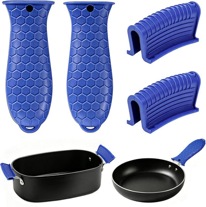 TXIN Set of 4 Silicone Hot Handle Cover Heat Resistant Pot Grip Holder Non-Slip Pot Handle Pan Sleeve Grip Potholder for Cast Iron Skillets, Griddles, Frying Pans and Metal Cookware (Blue)