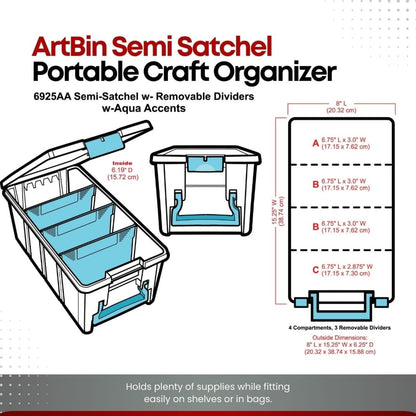 ArtBin Semi Satchel Portable Craft Organizer with 3 Dividers - Clear Plastic Storage Case for Art & Craft Supplies